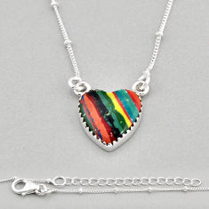 8.03cts heart natural multi color rainbow calsilica 925 silver necklace y71800
