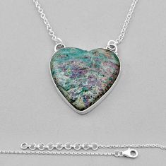 27.80cts heart natural pink ruby in fuchsite 925 sterling silver necklace n33410