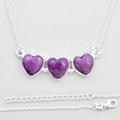 15.53cts heart natural purple purpurite stichtite 925 silver necklace u50097