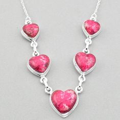 32.71cts heart natural thulite (unionite, pink zoisite) silver necklace u1062