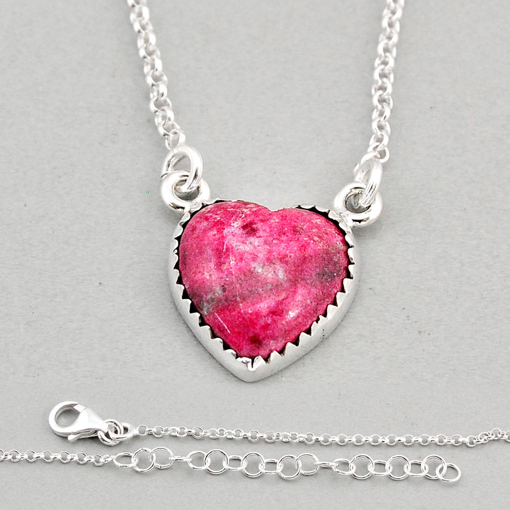 10.64cts heart natural thulite (unionite, pink zoisite) silver necklace y71780