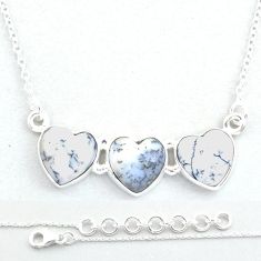 16.46cts heart natural white dendrite opal (merlinite) silver necklace u56589