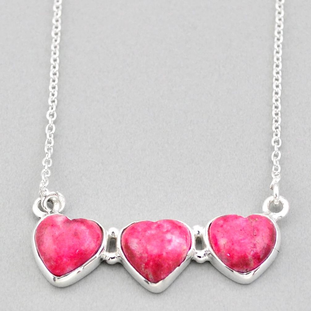 13.28cts heart pink thulite (unionite, pink zoisite) 925 silver necklace t91486