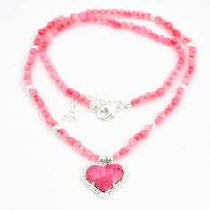 29.25cts heart pink thulite crystal 925 silver beads necklace jewelry u30009