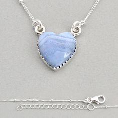 11.15cts heart shape natural blue lace agate 925 sterling silver necklace y78081