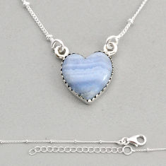 10.77cts heart shape natural blue lace agate 925 sterling silver necklace y78082
