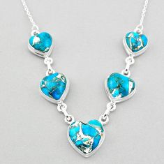 31.00cts heart spiny oyster arizona turquoise 925 sterling silver necklace u1084