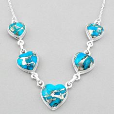 30.51cts heart spiny oyster arizona turquoise 925 sterling silver necklace u1087