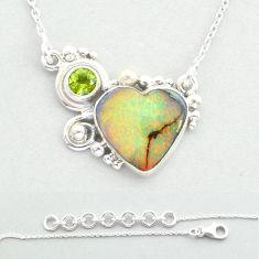 6.07cts heart sterling opal green peridot 925 silver gold necklace u57361