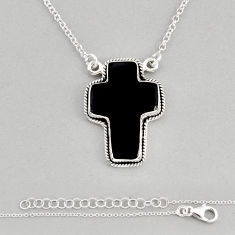 17.42cts holy cross natural black onyx 925 sterling silver necklace y81290