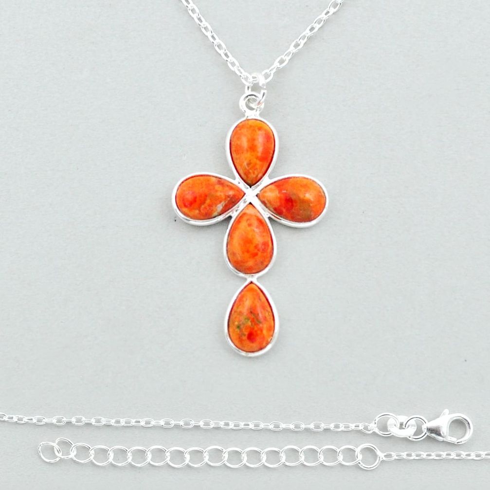 ss natural orange mojave turquoise 925 silver necklace u19037