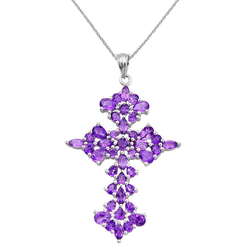 13.08cts holy cross natural purple amethyst 925 sterling silver necklace c26694