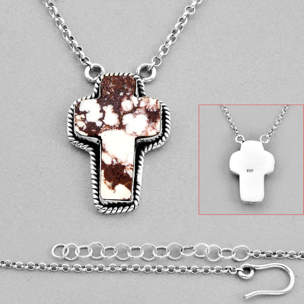 18.87cts holy cross natural white wild horse magnesite silver necklace c32642