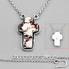 16.39cts holy cross natural white wild horse magnesite silver necklace c32646