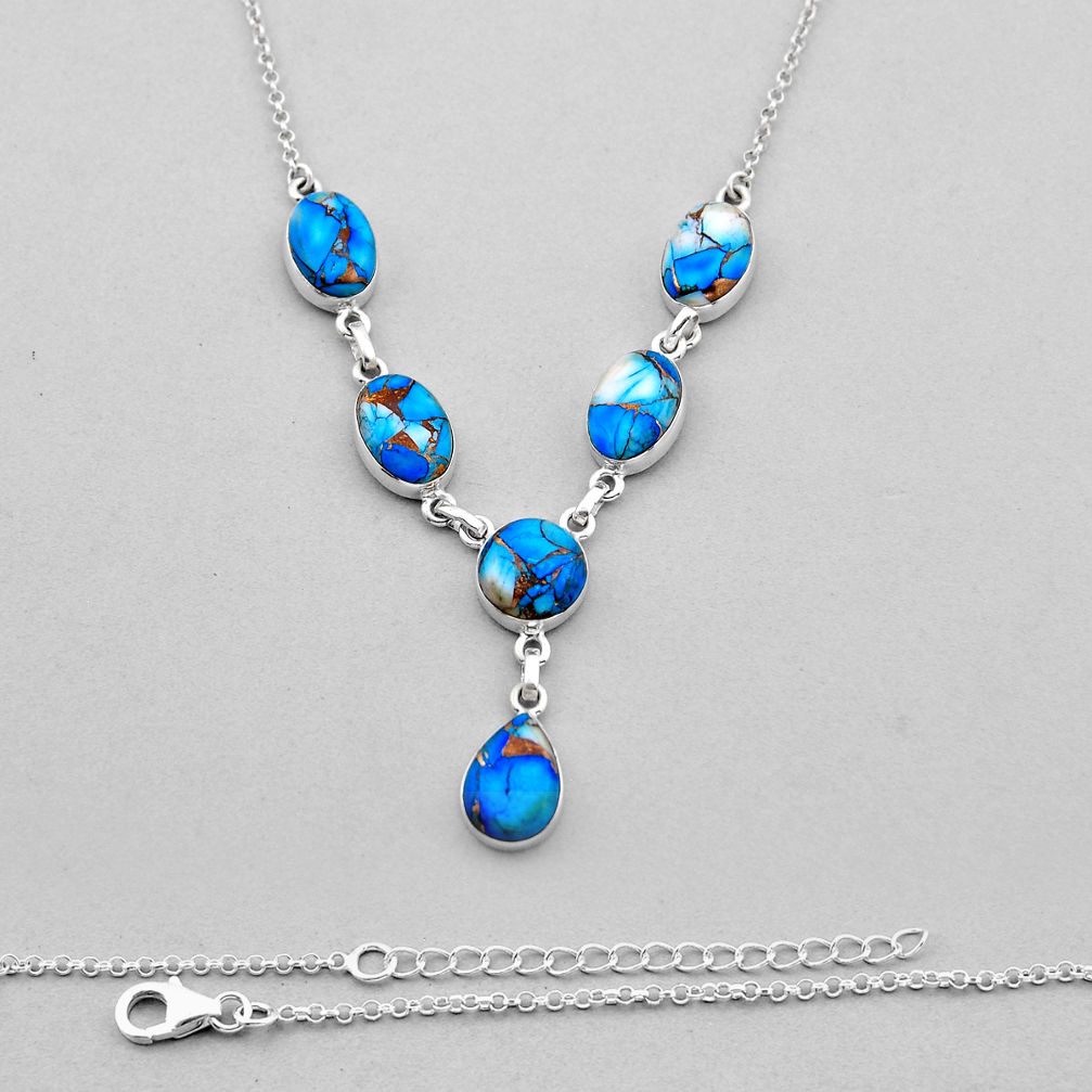 35.86cts kingman ice blue dahlia 925 sterling silver necklace jewelry n49113