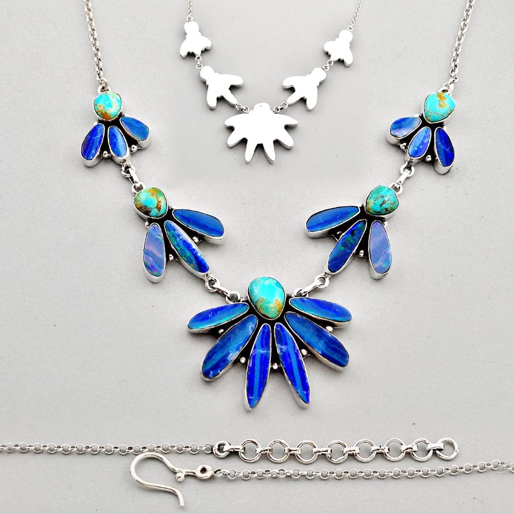 30.92cts kingman turquoise doublet opal australian 925 silver necklace c34132