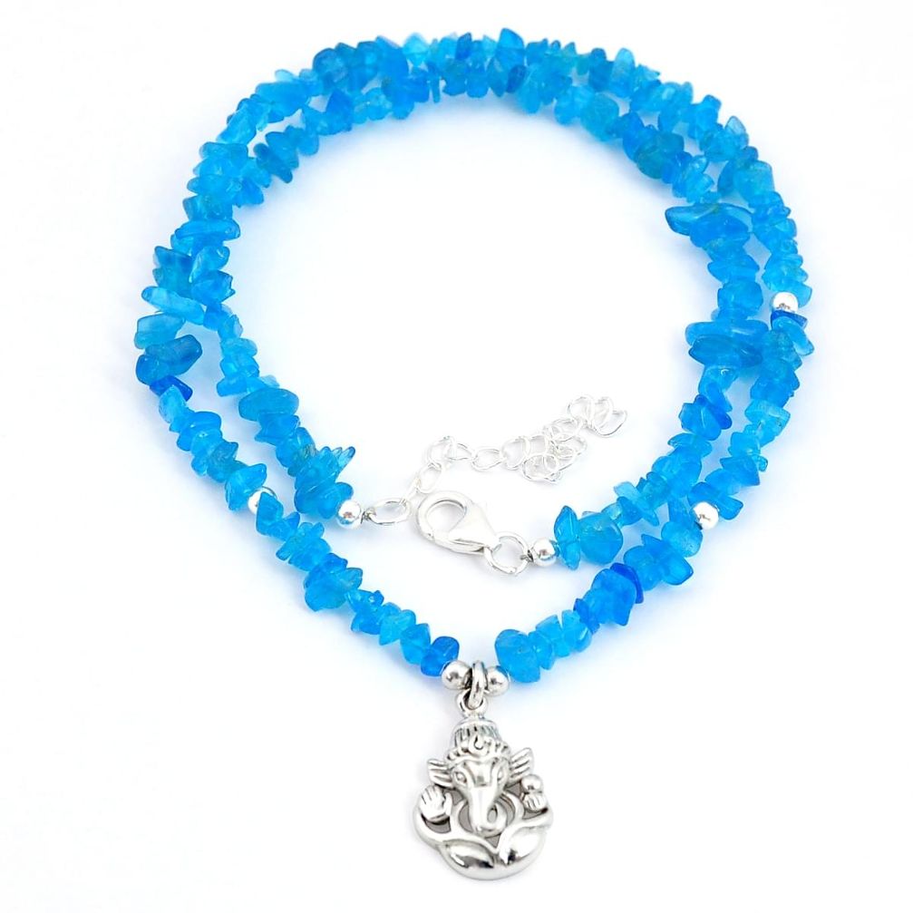 58.06cts lord ganesha apatite 925 silver beads necklace jewelry u30064