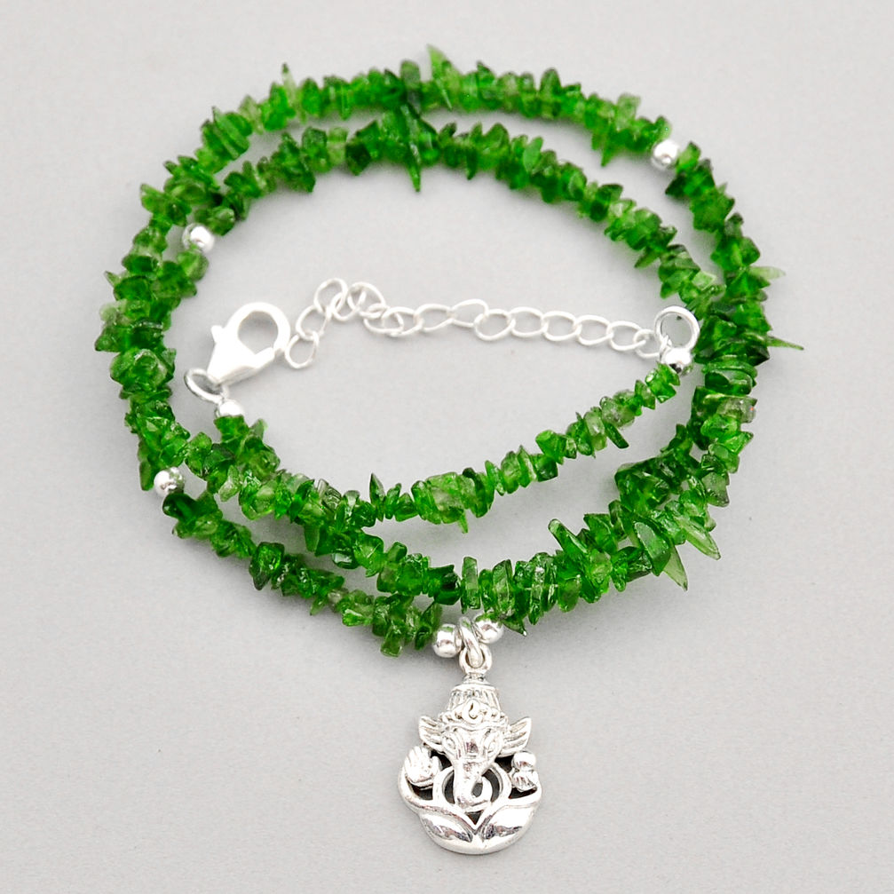 40.44cts lord ganesha natural green peridot rough 925 silver necklace y96231