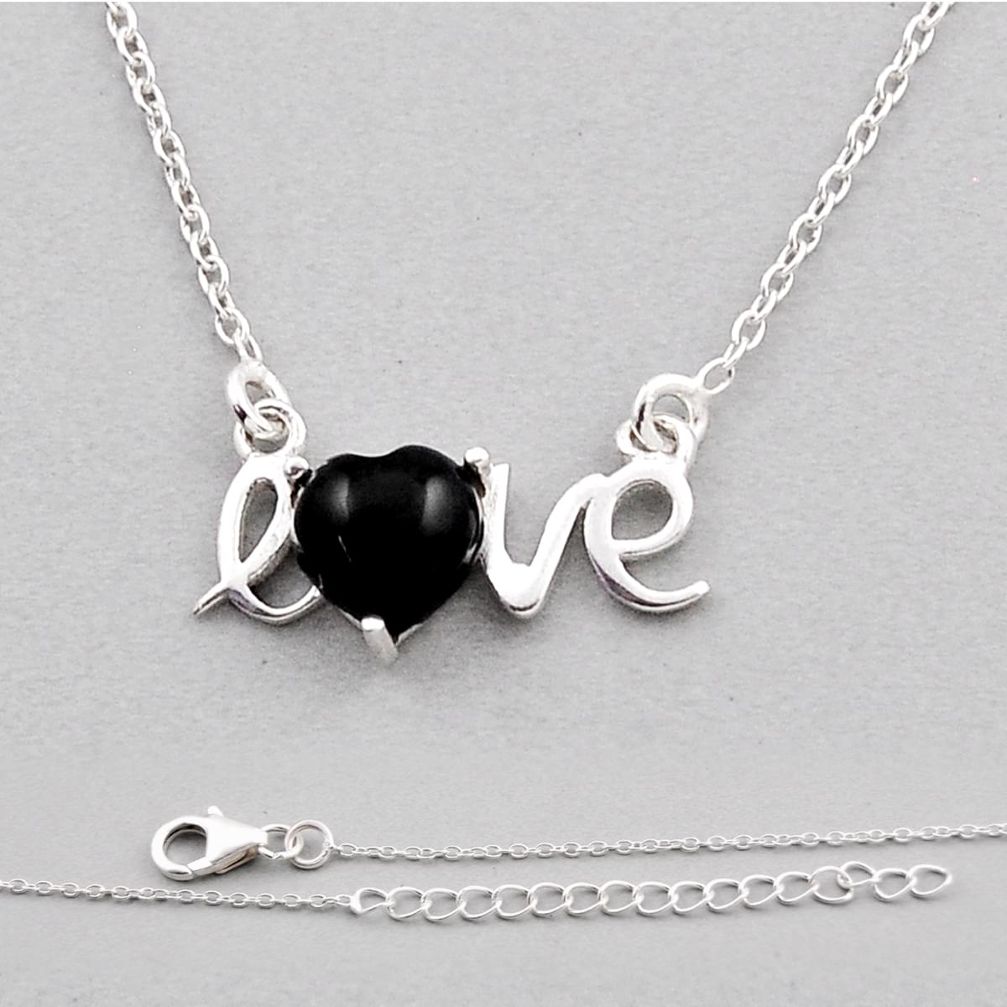 2.55cts love charm natural black onyx heart 925 sterling silver necklace n26474