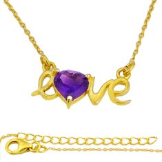 2.47cts love charm natural purple amethyst heart 925 silver gold necklace y24280