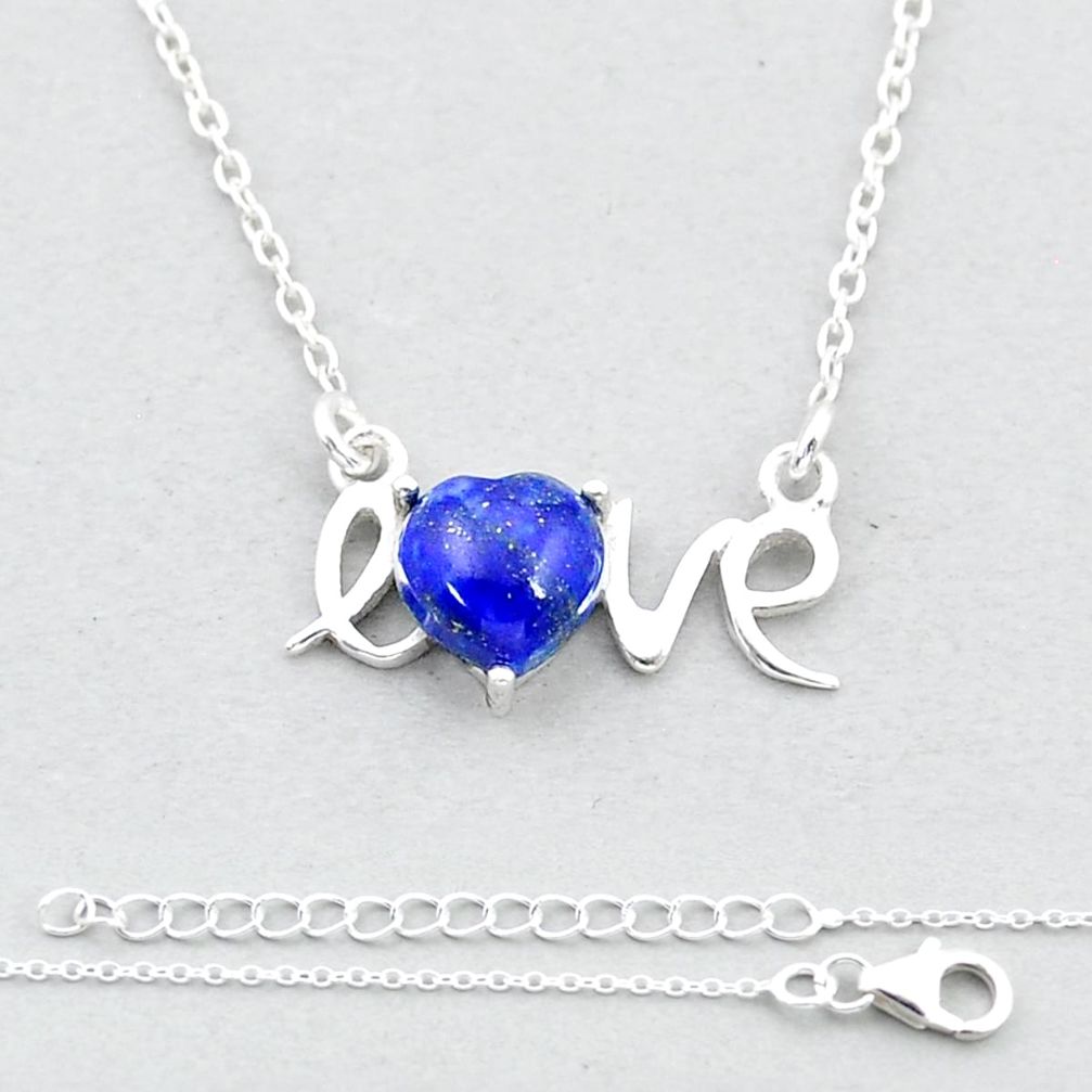 2.43cts love heart natural blue lapis lazuli 925 sterling silver necklace u37227