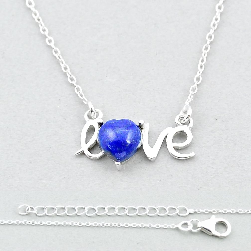 2.38cts love heart natural blue lapis lazuli 925 sterling silver necklace u37239