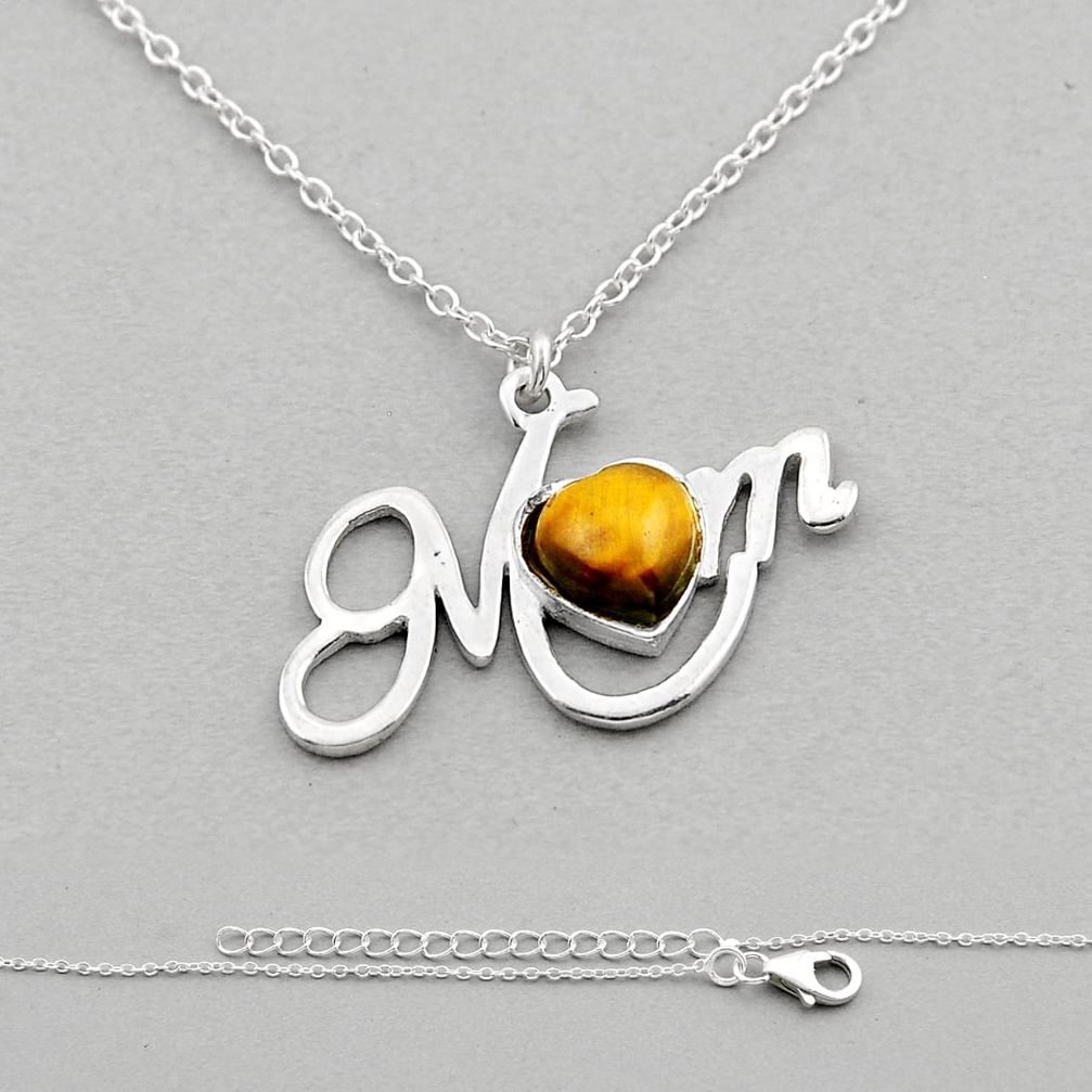 2.53cts mom charm natural brown tiger's eye 925 sterling silver necklace n2897