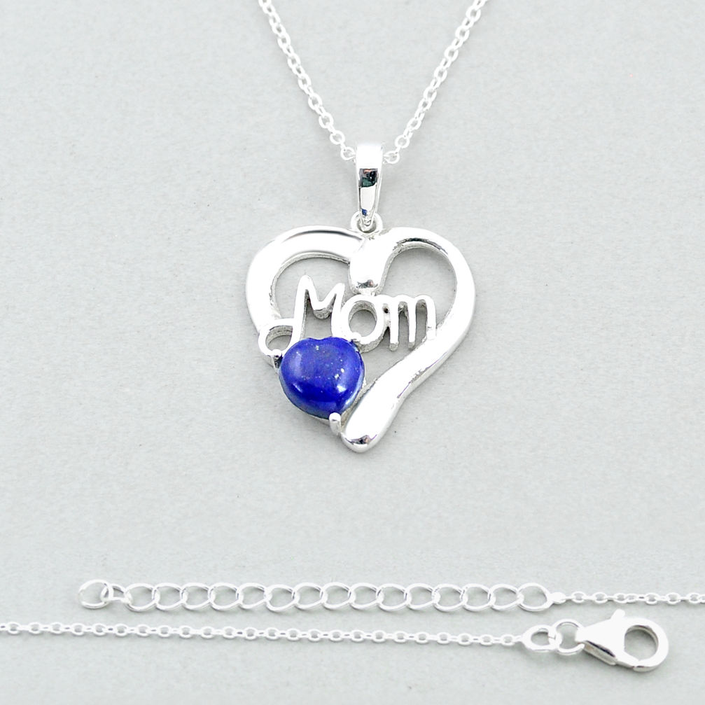 2.54cts mom heart natural blue lapis lazuli 925 sterling silver necklace u37184