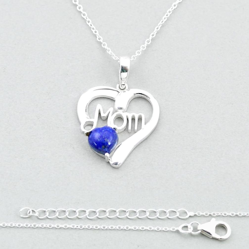 2.79cts mom heart natural blue lapis lazuli 925 sterling silver necklace u37201