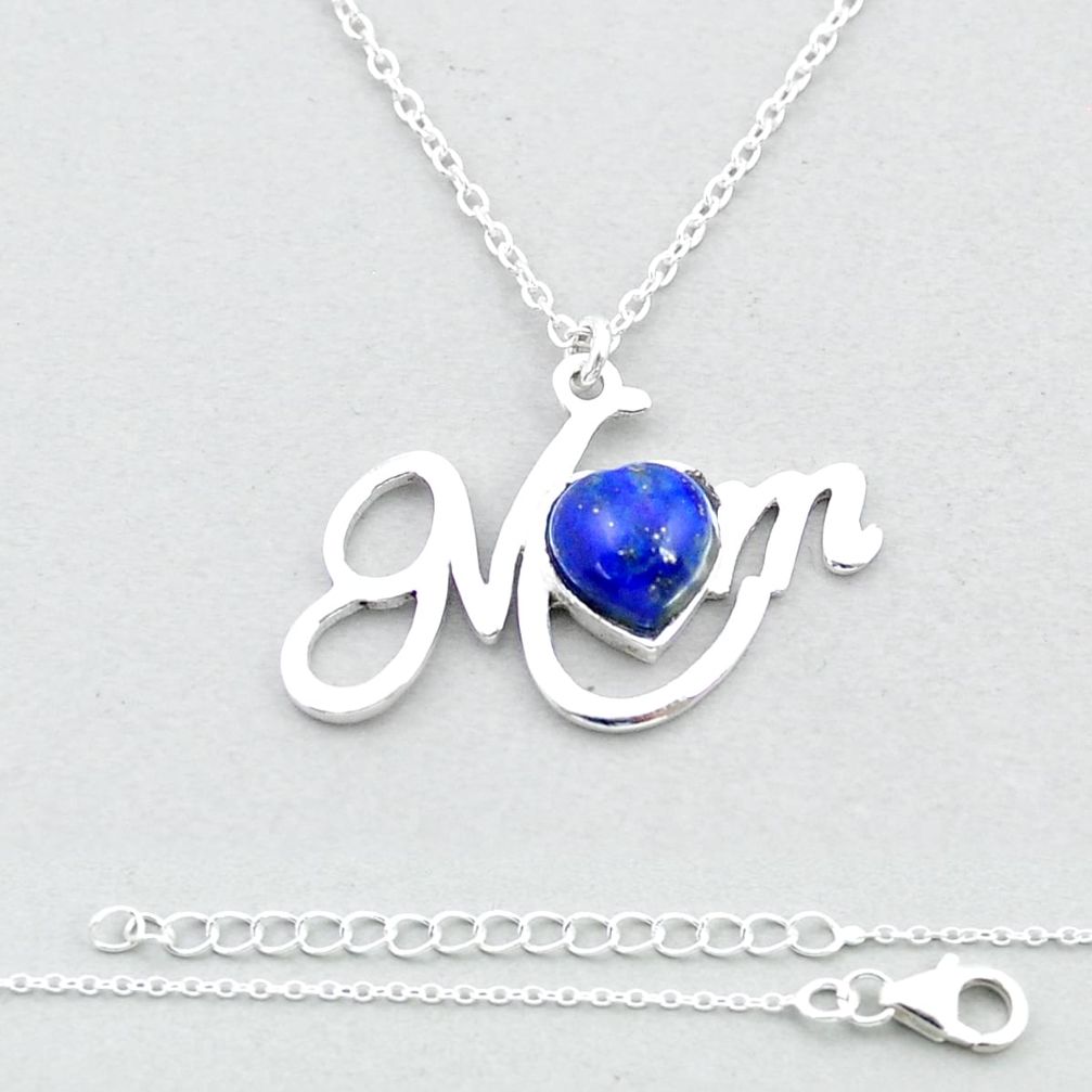 2.51cts mom heart natural blue lapis lazuli 925 sterling silver necklace u37276