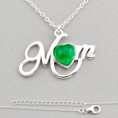 2.72cts mom heart natural green chalcedony 925 sterling silver necklace y93641