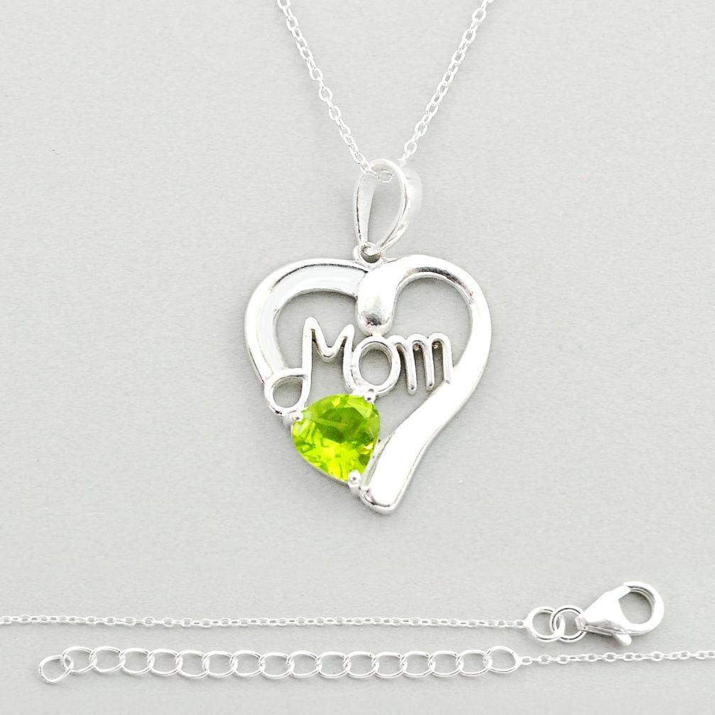 2.51cts mom heart natural green peridot 925 sterling silver necklace u23357