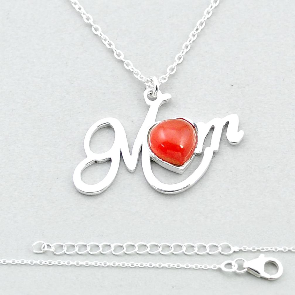 2.51cts mom heart natural orange cornelian (carnelian) silver necklace u37290