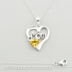 2.52cts mom heart natural yellow citrine 925 sterling silver necklace u23355