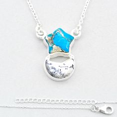 9.13cts moon dendrite opal copper turquoise silver star fish necklace u37643