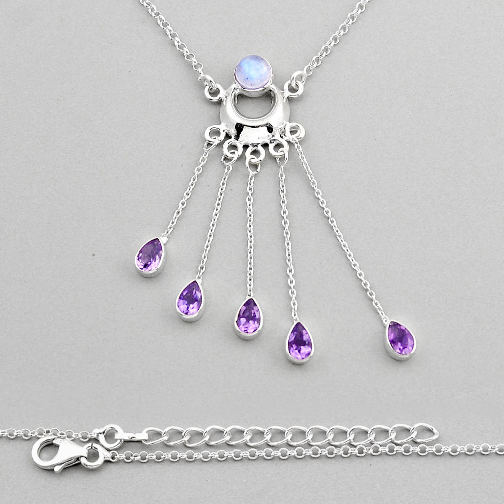 10.45cts moon natural rainbow moonstone amethyst pear 925 silver necklace y94045