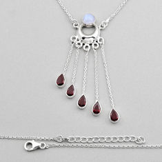 11.05cts moon natural rainbow moonstone red garnet 925 silver necklace y94077