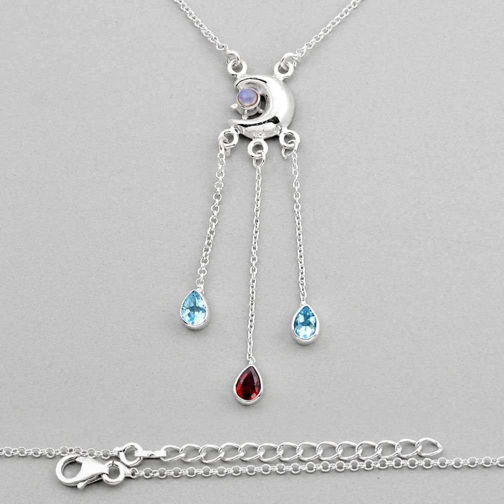 4.36cts moon natural red garnet moonstone topaz sterling silver necklace y94021