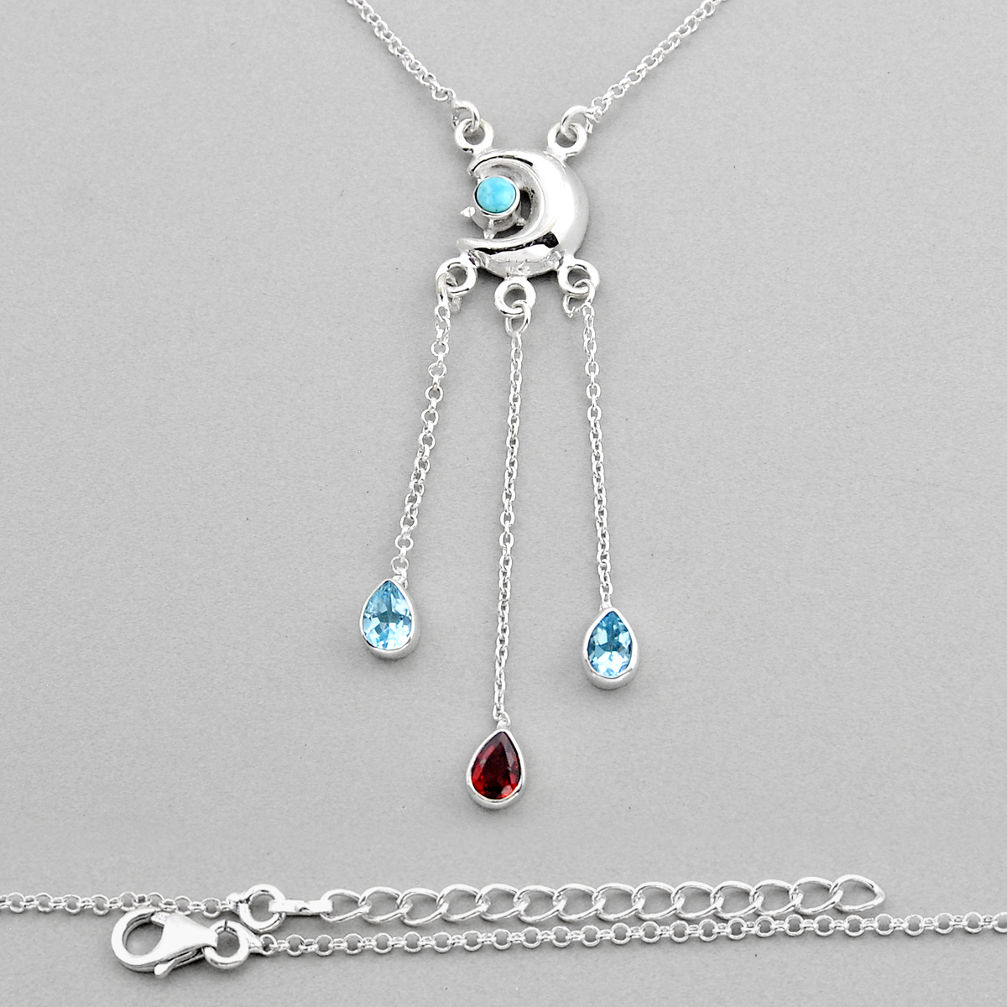 4.33cts moon natural red garnet pear larimar topaz 925 silver necklace y94034