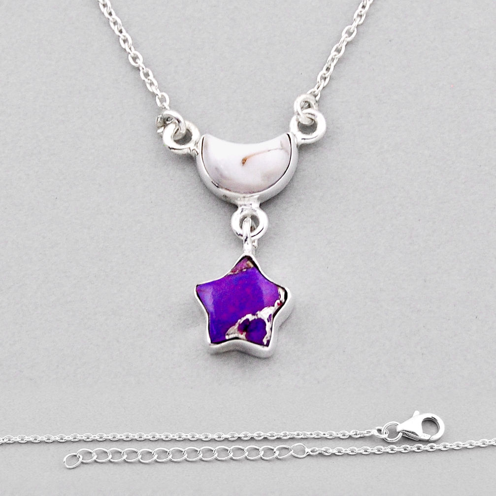 Moon with star copper turquoise white buffalo turquoise silver necklace n37731