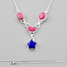 17.06cts moon with star natural blue lapis lazuli thulite silver necklace n37706