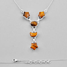 19.51cts moon with star natural brown tiger's eye 925 silver necklace n37713