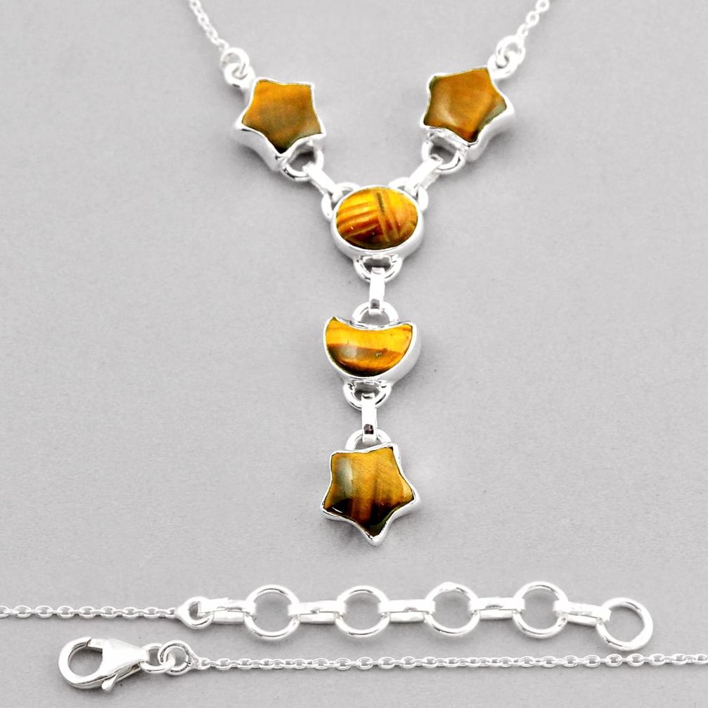 20.20cts moon with star natural brown tiger's eye 925 silver necklace y57867