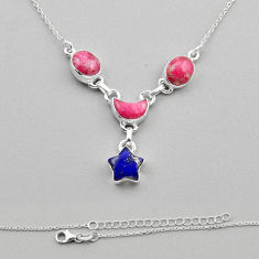 14.21cts moon with star natural thulite lapis lazuli 925 silver necklace y91365