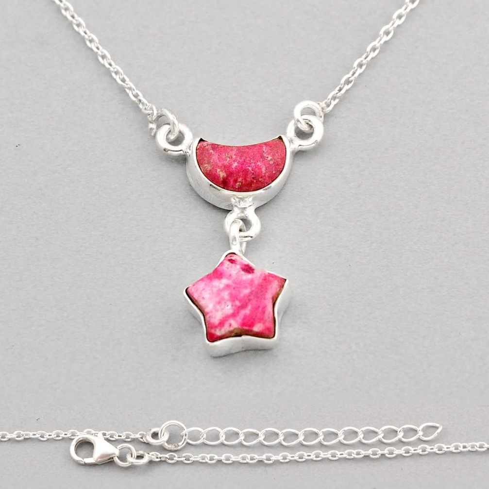 8.94cts moon with star thulite (unionite, pink zoisite) silver necklace y92949