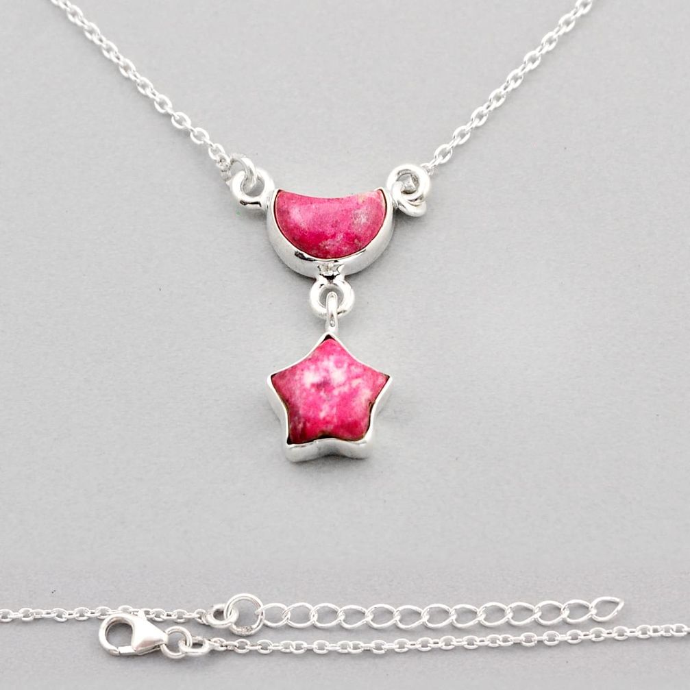 9.32cts moon with star thulite (unionite, pink zoisite) silver necklace y92950