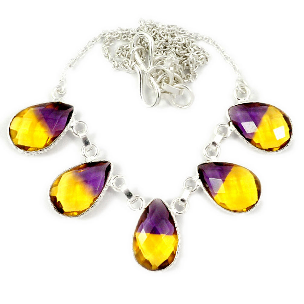 Multi color ametrine (lab) pear shape 925 sterling silver necklace jewelry j2372
