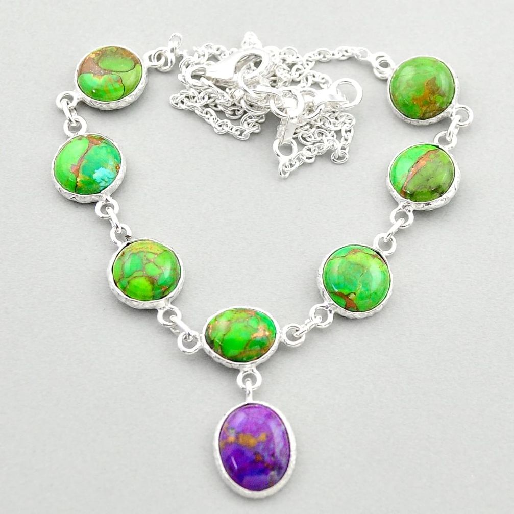 27.08cts multi color copper turquoise 925 sterling silver necklace t64529