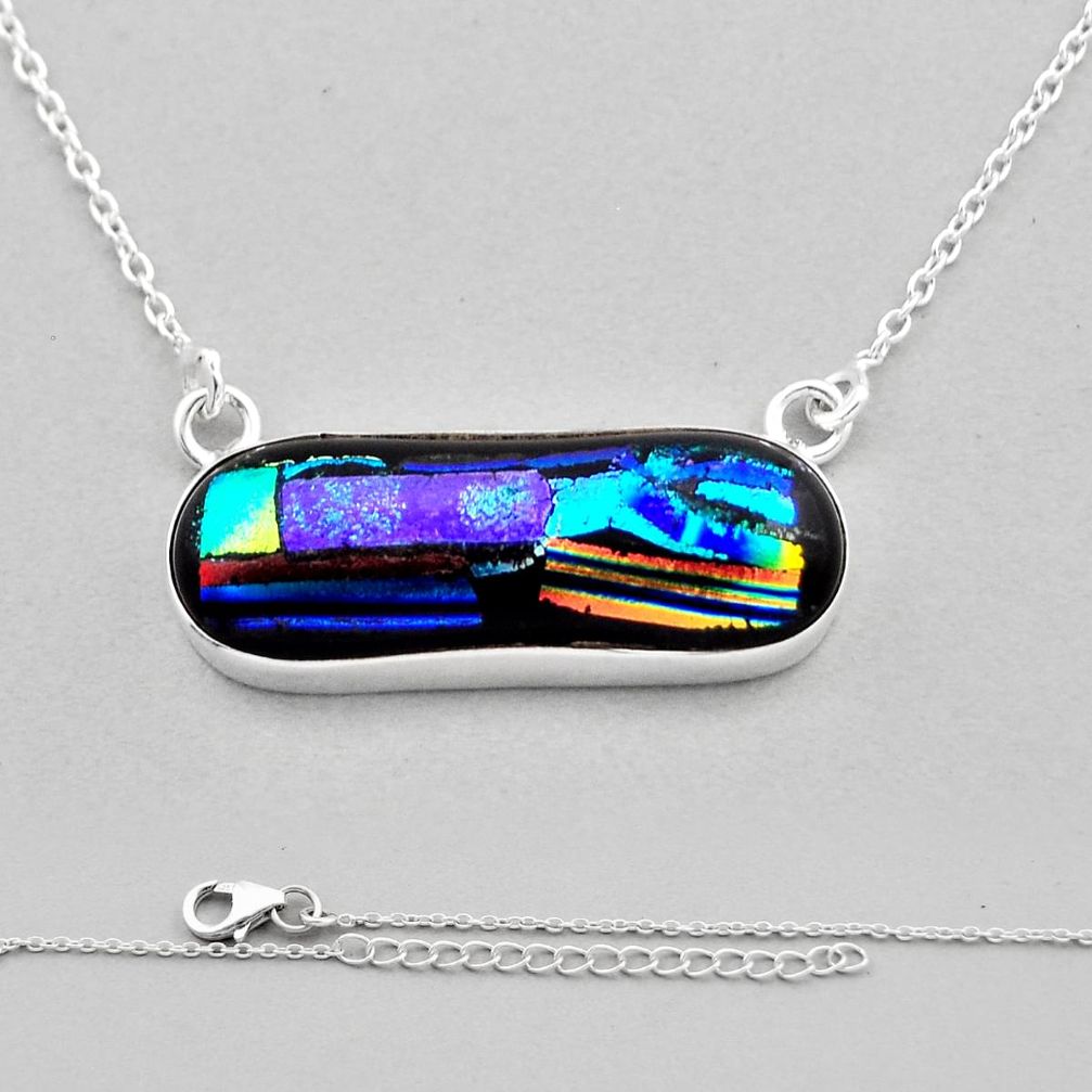 19.48cts multi color dichroic glass 925 sterling silver bar necklace n11734