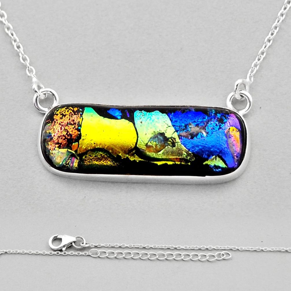 21.74cts multi color dichroic glass 925 sterling silver bar necklace n11737